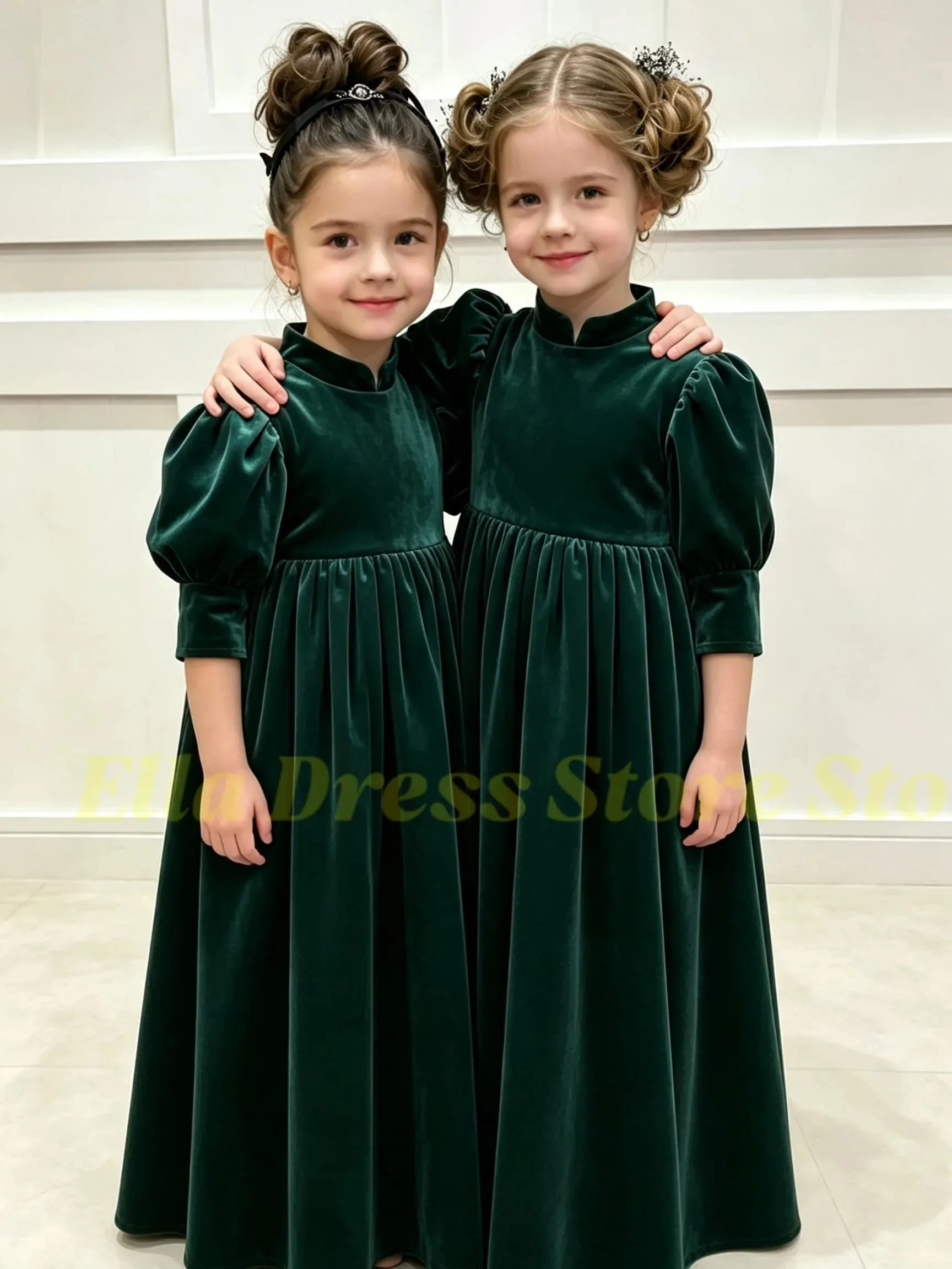 Großhandel Elegantes Hochwertiges Samt-A-Linien-Blumenmädchenkleid, Kommunion-Hochzeitskleid, Prinzessinnen-Geburtstagsparty-Abendkleid nach Maß – Detail 1