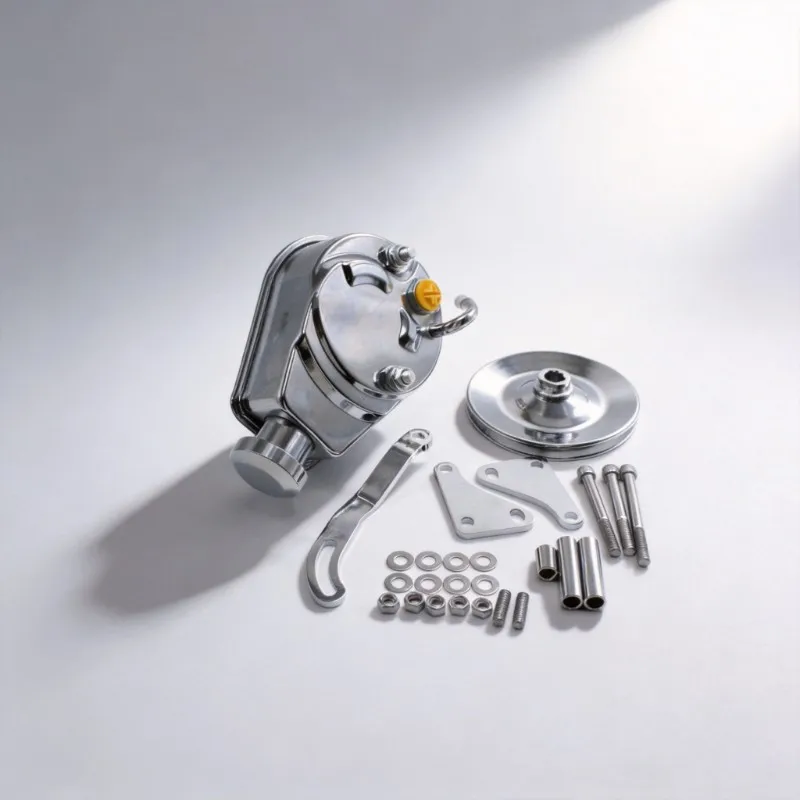 Chrome Saginaw Power Steering Pump Bracket Pulley Kit For SB Chevy SBC 305 350 400 K2000C+K3129+K8948 VA552