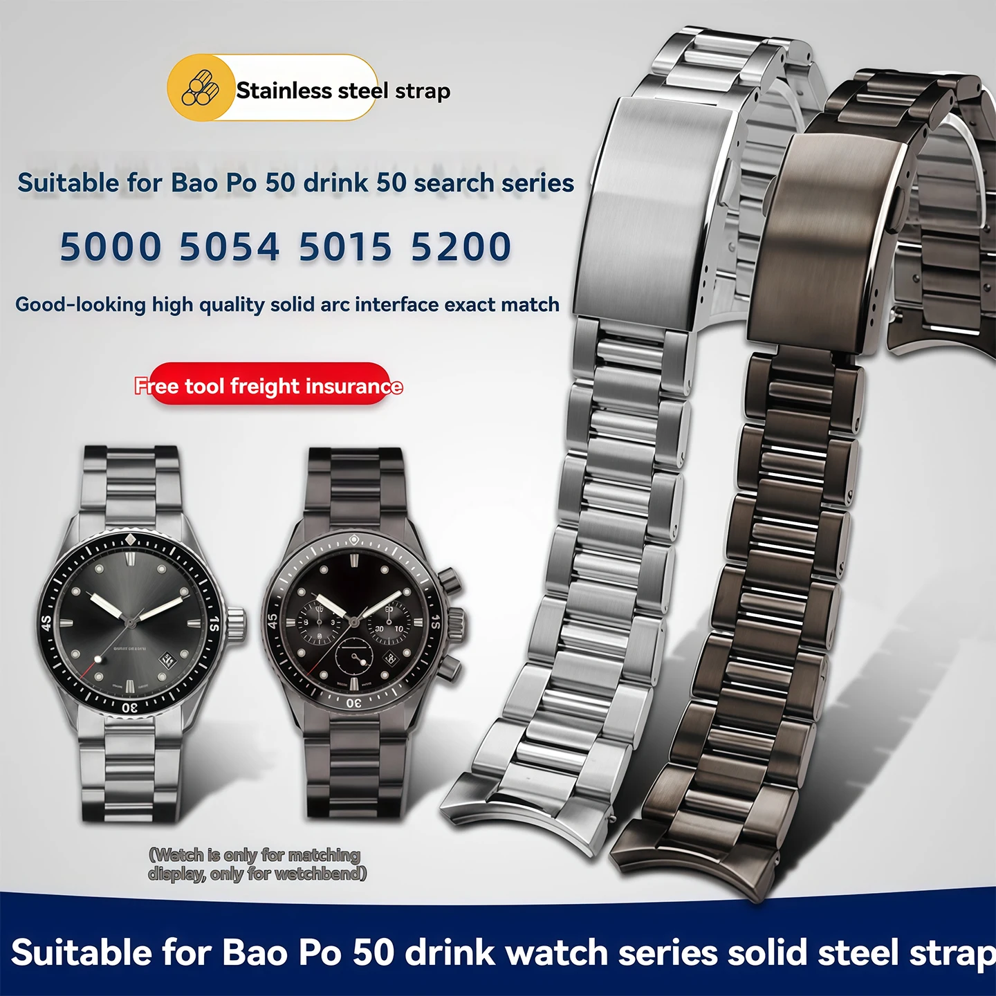 Correa de acero inoxidable con extremo curvado de 23MM para Blancpain Fifty Fathoms serie 5000 5015, correa de reloj sólida para hombre, cadena de reloj de alta calidad