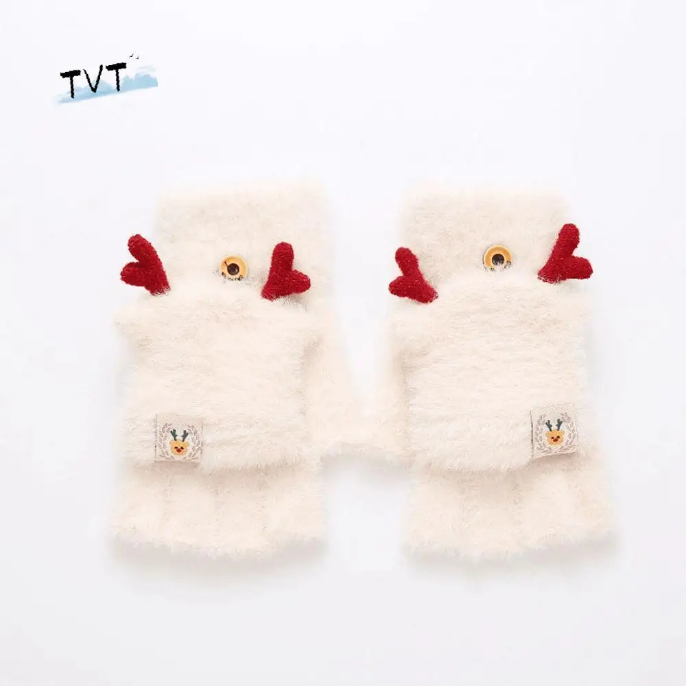 

Warm Simple Women Driving Gloves Autumn And Winter Elastic Flip Mittens Half-finger Gloves Christmas Wool Mittens Female Gloves