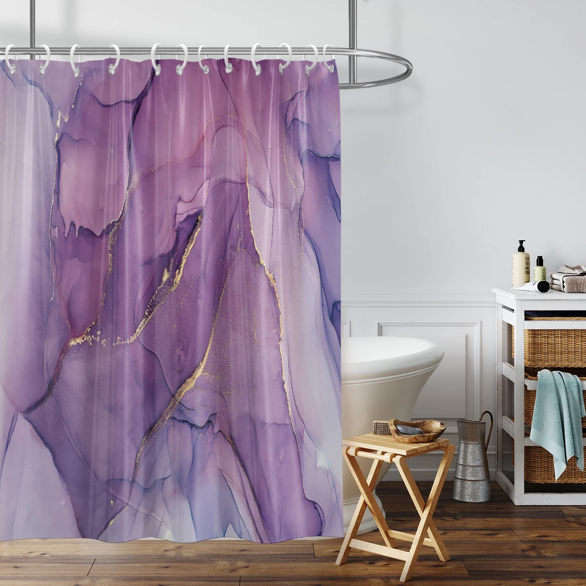 1 piece of 180x180cm purple marble pattern digital printing shower curtain partition bathroom waterproof and mold resistant