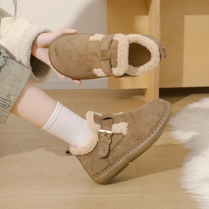 أحذية ثلج مبطنة بالصوف بتصميم سهل الارتداء، مناسبة للتنقل في الثلج أو المشي في المنزل، أنيقة وعصرية