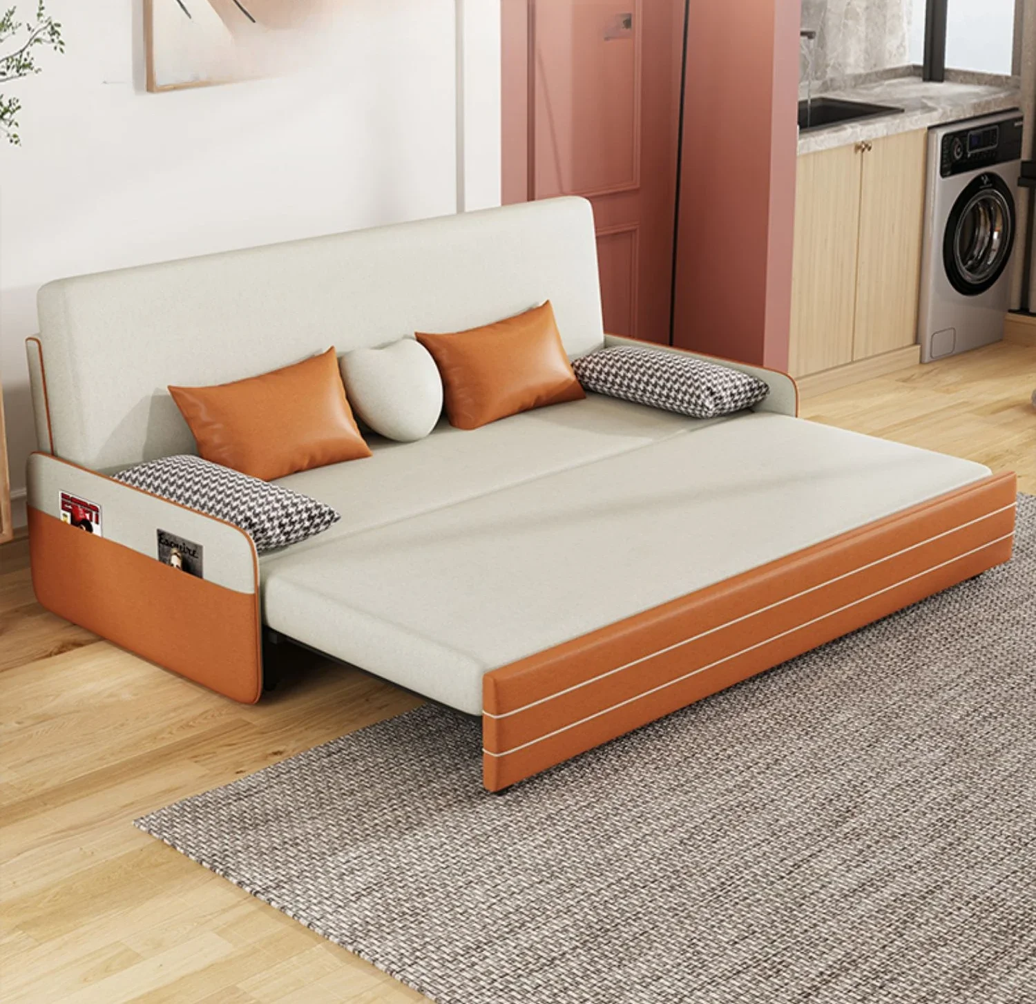 Technology Fabric Sofa Bed Light Luxury Small Unit Sitting and Sleeping Dual Use Foldable Multi functional Storage