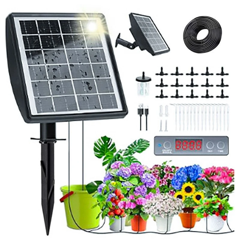 Solarenergie-Smart-Bewässerungssystem Zeitgesteuerter Wasserhahn Automatischer Tropf-Sprinkler für Gartenpflanzen im Freien
