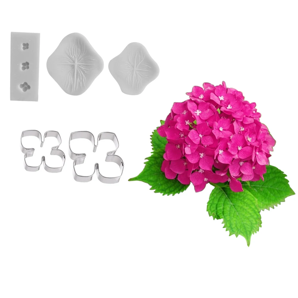 5pcs Hydrangea Flower Veiner Silicone Molds Stainless Steel Cutter Mould Petal Fondant Cake Decorating Tool DIY Handmade  CS421