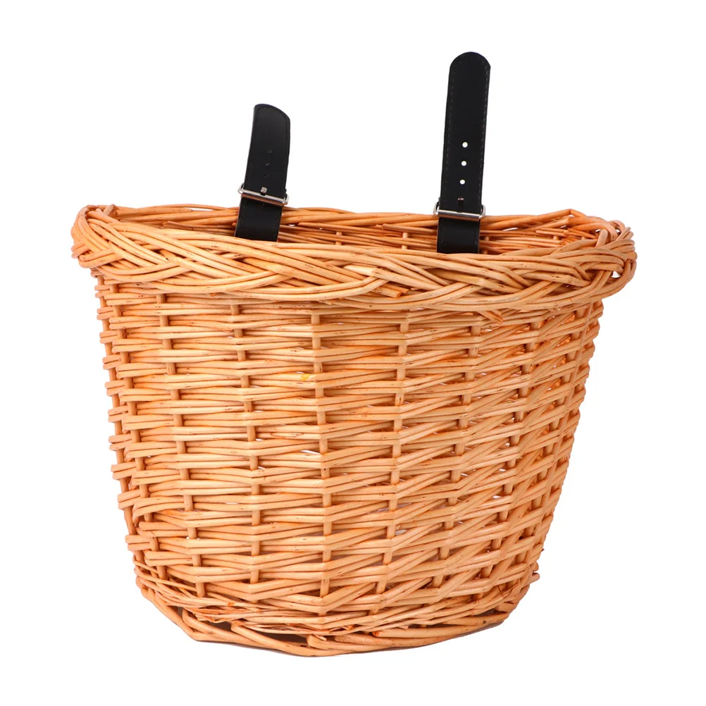 Cesta de bicicleta infantil em formato de d, tamanho pequeno, artesanal, vime de salgueiro natural, destacável, cesta de armazenamento para guidão dianteiro para exterior