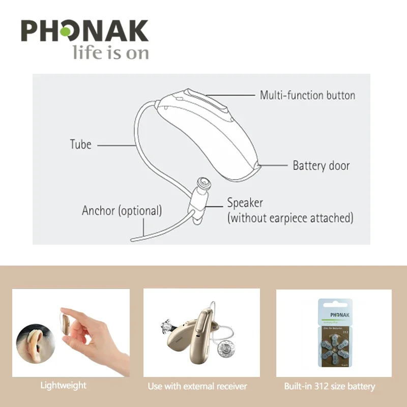 Phonak Hearing Aids Audeo M-312 RIC 312 Battery Bluetooth Wireless Noise Reduction Digital 20 channels Computer Programable