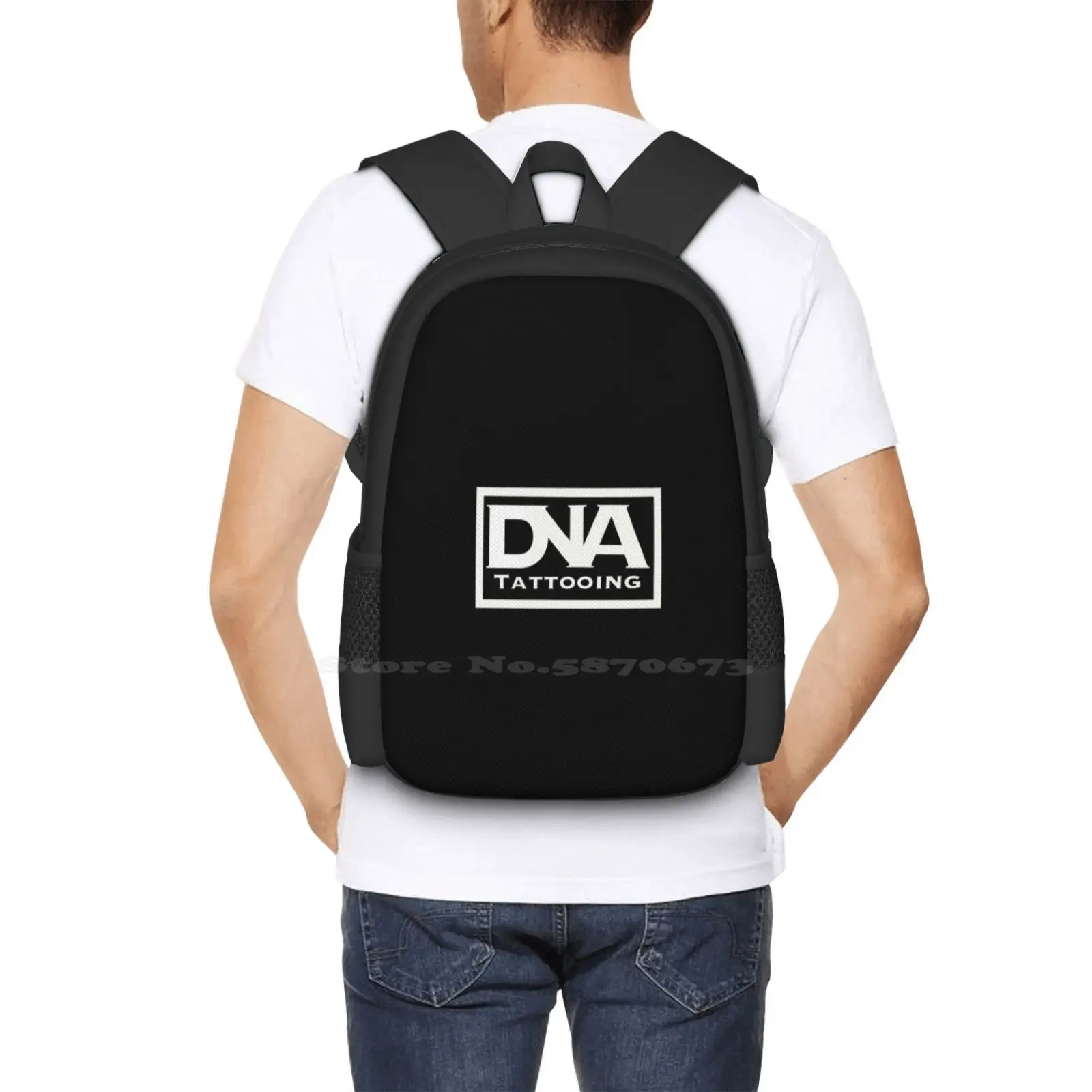 Mochila blanca con logotipo de Dna para hombres, mujeres, niñas, adolescentes