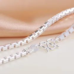 Pure 999 Fine Silver Chain Women Man 3mm Square Box Necklace Link 20inch to 28inch Length