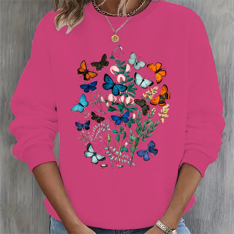 Butterfly Lover Gift Women's Sweatshirts Flowers Plants Butterfly Essential Sweatshirt Hoodie Vintage Butterflies Print Hoodies