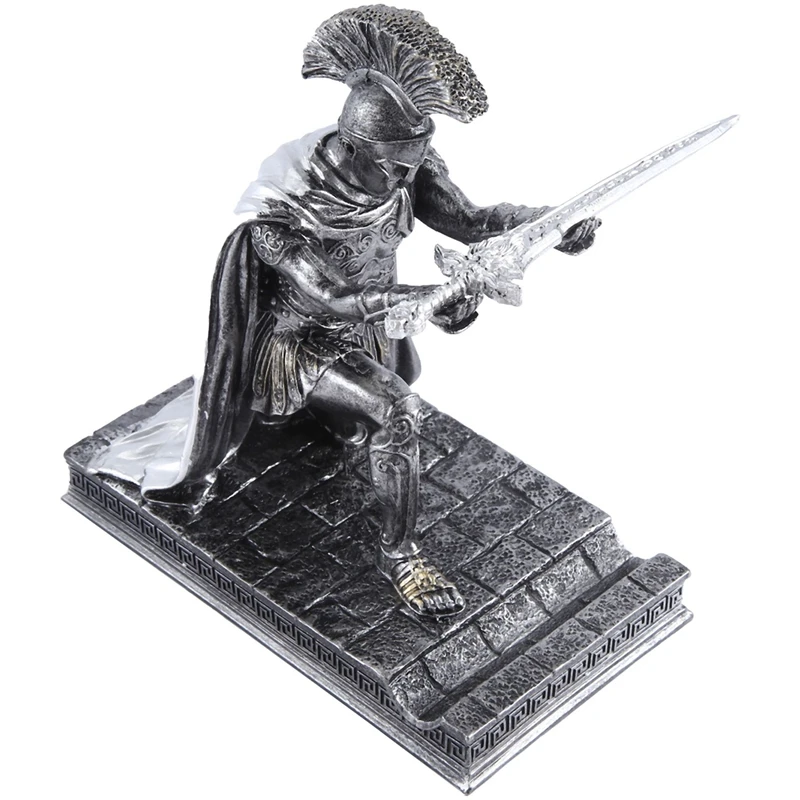 Knight Pen Holder With Helmet Statue Pen Holder Armor Roman Knight With Magnetic Pen Holder Phone Stand Iron Durable Iron Color