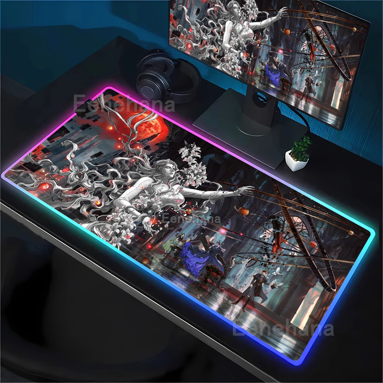 신비의 제왕 RGB 애니메이션 마우스 패드 노트북 게임용 PC 마우스패드 90×40cm XXL 인기 소설 게임용 소프트 키보드 백라이트 데스크매트