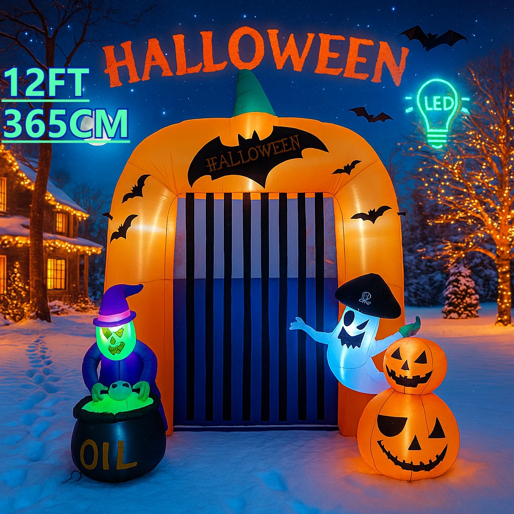 12FT عطلة الإضاءة LED أضواء العملاق هالوين نفخ اليقطين قوس الساحرة شبح لوازم حديقة المنزل الحلي الديكور