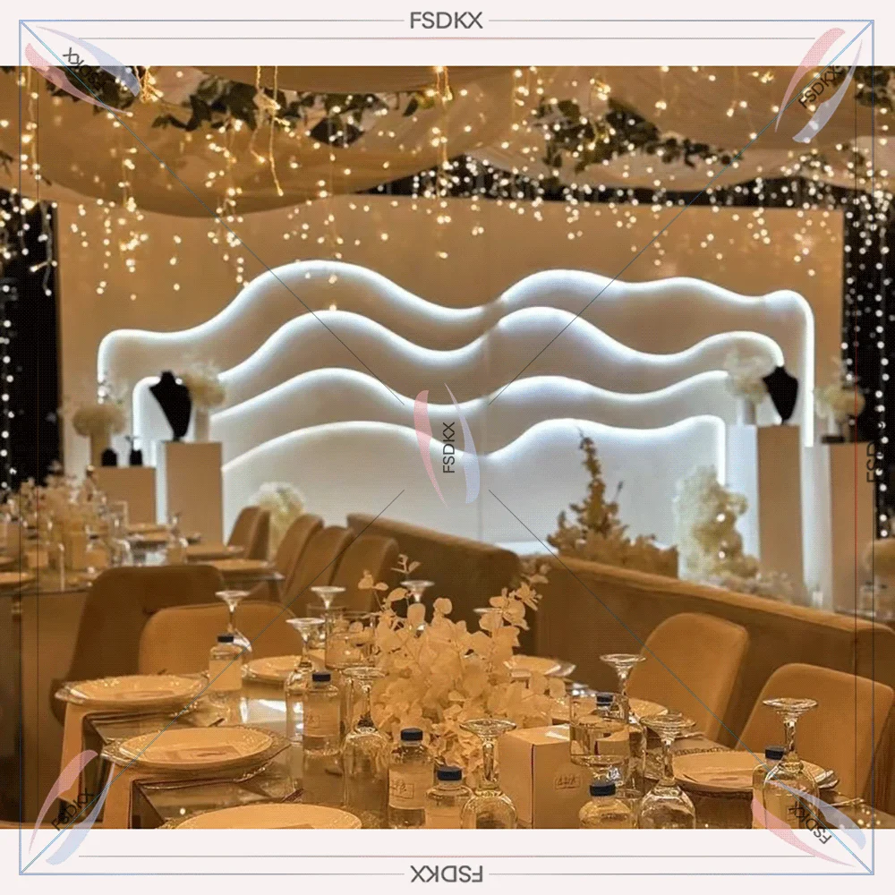 FSDKX Factory Amazed Hot Selling Design High Quality Wedding PVC Arch Wedding White Wave Led Curved Backdrop For Sale