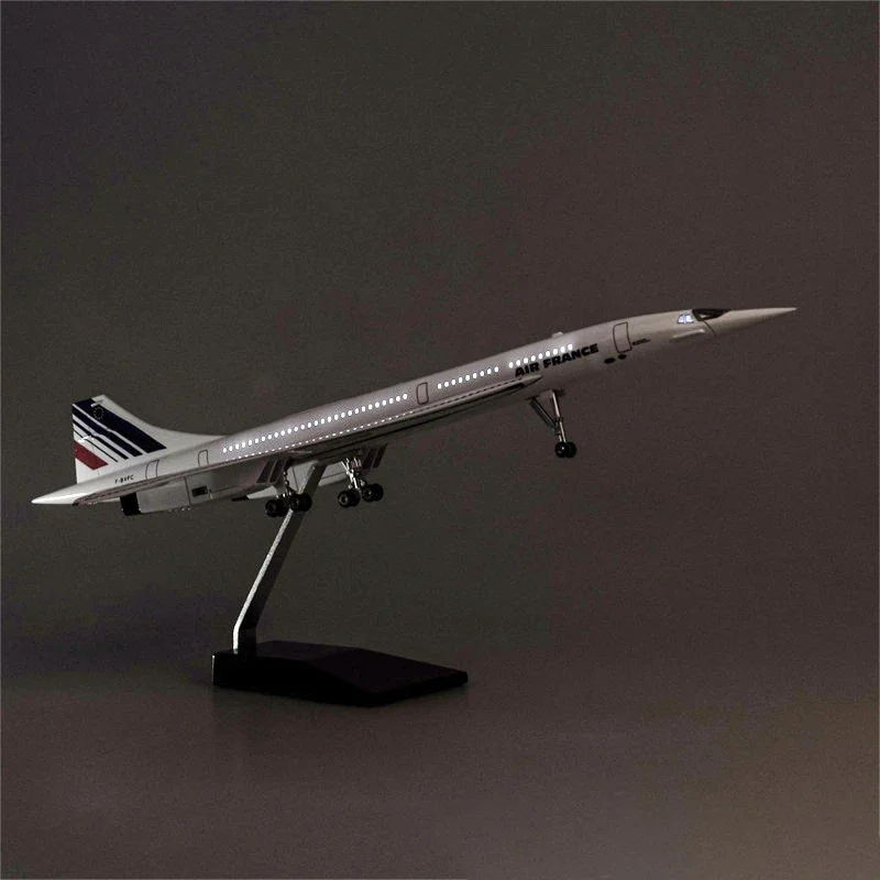 50CM 1/125 Scale Plane Concorde Air France Airline Model Airplane Toy Resin Aircraft with Landing Gears Lights Decoration Crafts