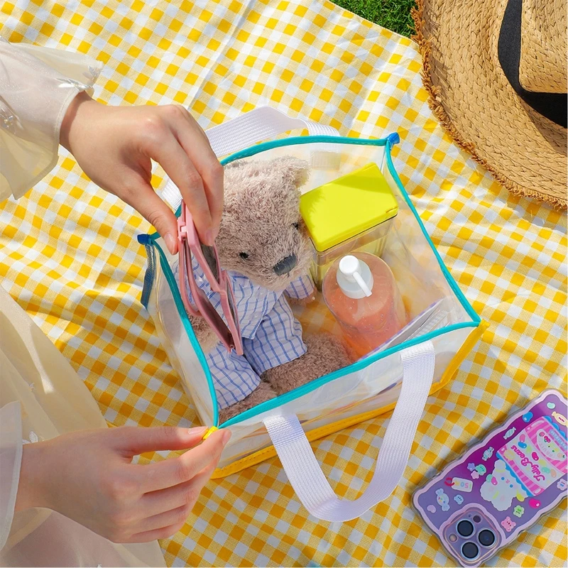 2023 New Bear Girls Transparent Shopping Bag Women Travel Handbag Clear Wash Bags