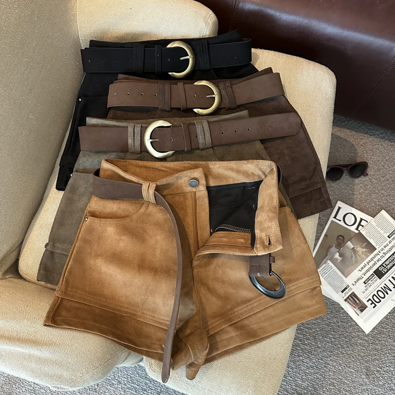 Simple Solid 2026 Autumn Winter Korean Version Versatile A-word Wide-leg Shorts Women's High Waist Casual Fashion Short Pants