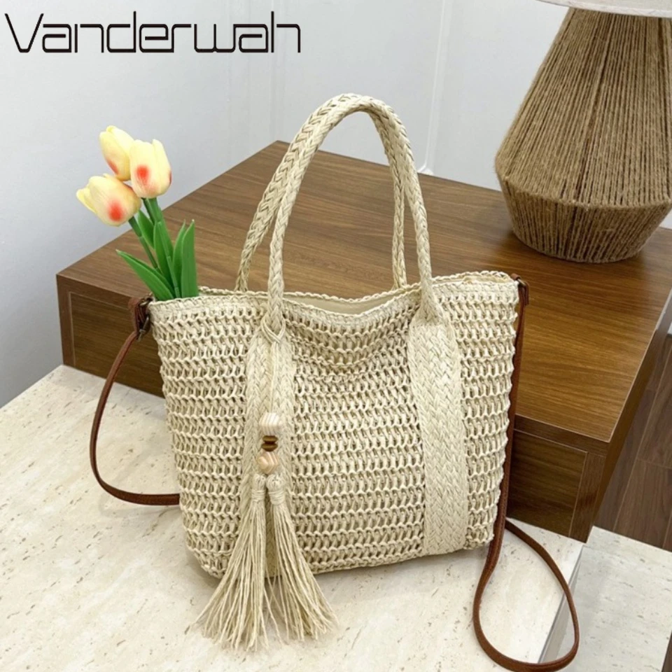 

Summer Style Handmade Straw Tote Crossbody Bags Women Casual Beach Vacation Shoulder Bag Large Capacity Shopping Woven Handbags