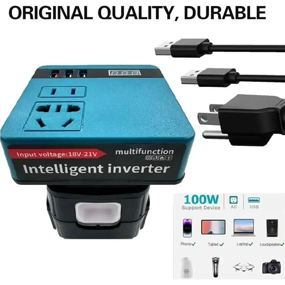 1Pcs 18V 20V To 220V Battery Inverter Dual Plug 120W Smart Transformer Multifunctional Household Outdoor Work Inverter