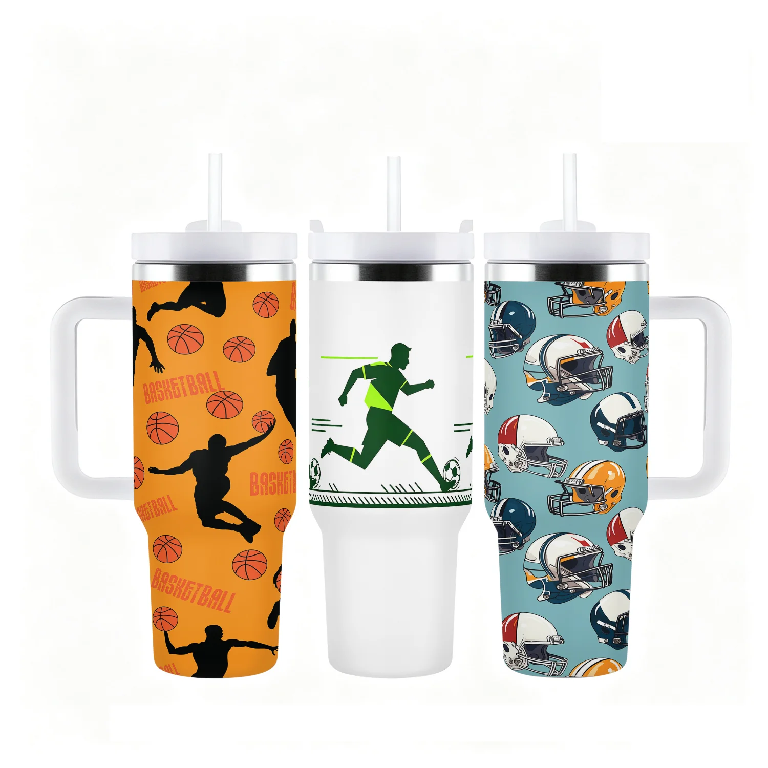 40oz Baseball basketball soccer sports water bottle Stainless Steel Vacuum Flask with Handle Straw for Hot Cold Tumbler gifts