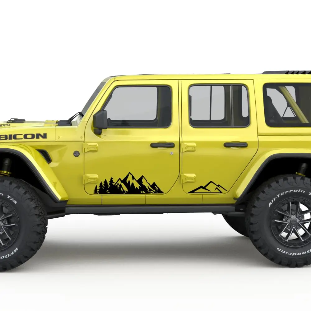 

4X MOUNTAINS Decal Sticker Vinyl Door Side Racing Stripes for Jeep Wrangler Rubicon Jk JL All Models 2007-Present