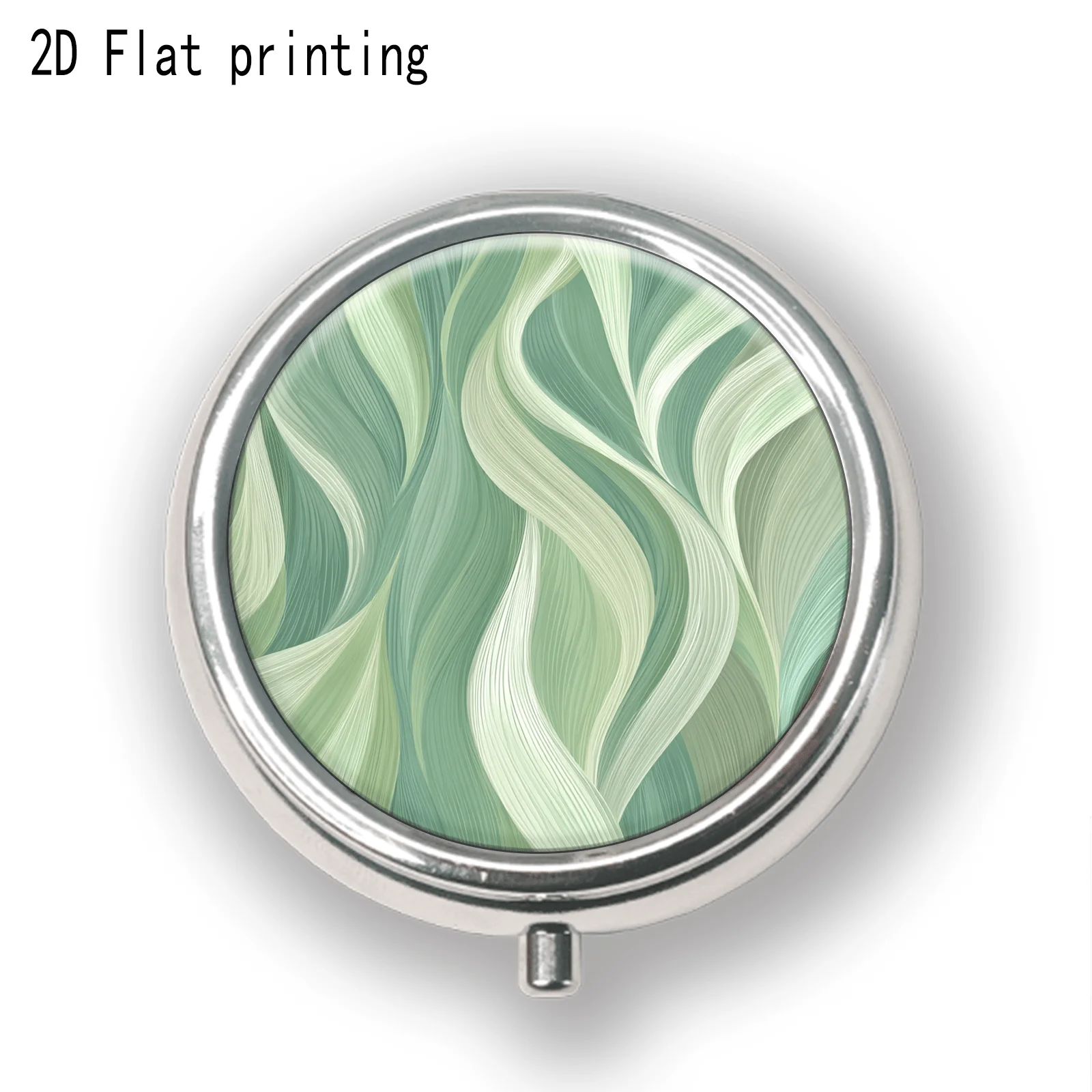 1 green wave-patterned flat single-sided printed portable compartmentalized storage box, a portable accessory box, exquisite and convenient, with compartmentalized storage, suitable for travel and small item storage, flat design