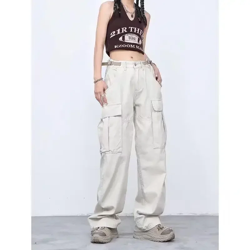 

Pink Multi Pocket Overalls Jeans Female Y2K Punk Hip Hop Gothic Loose Fashion Jeans 2023 Autumn New American Retro High Street