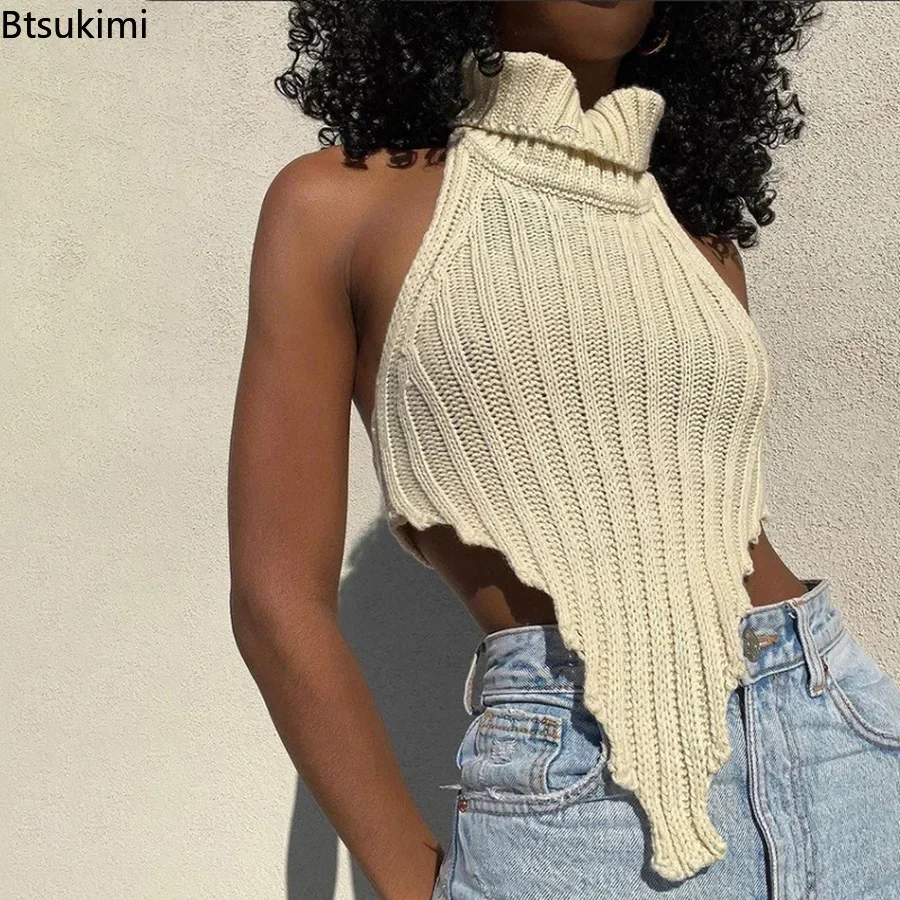 Women's Sexy Knitted Worsted Y2K Tank Tops Irregular Shape Cut Out Wild Slim Activewear Vest Sleeveless Lady Outfits Summer Tops