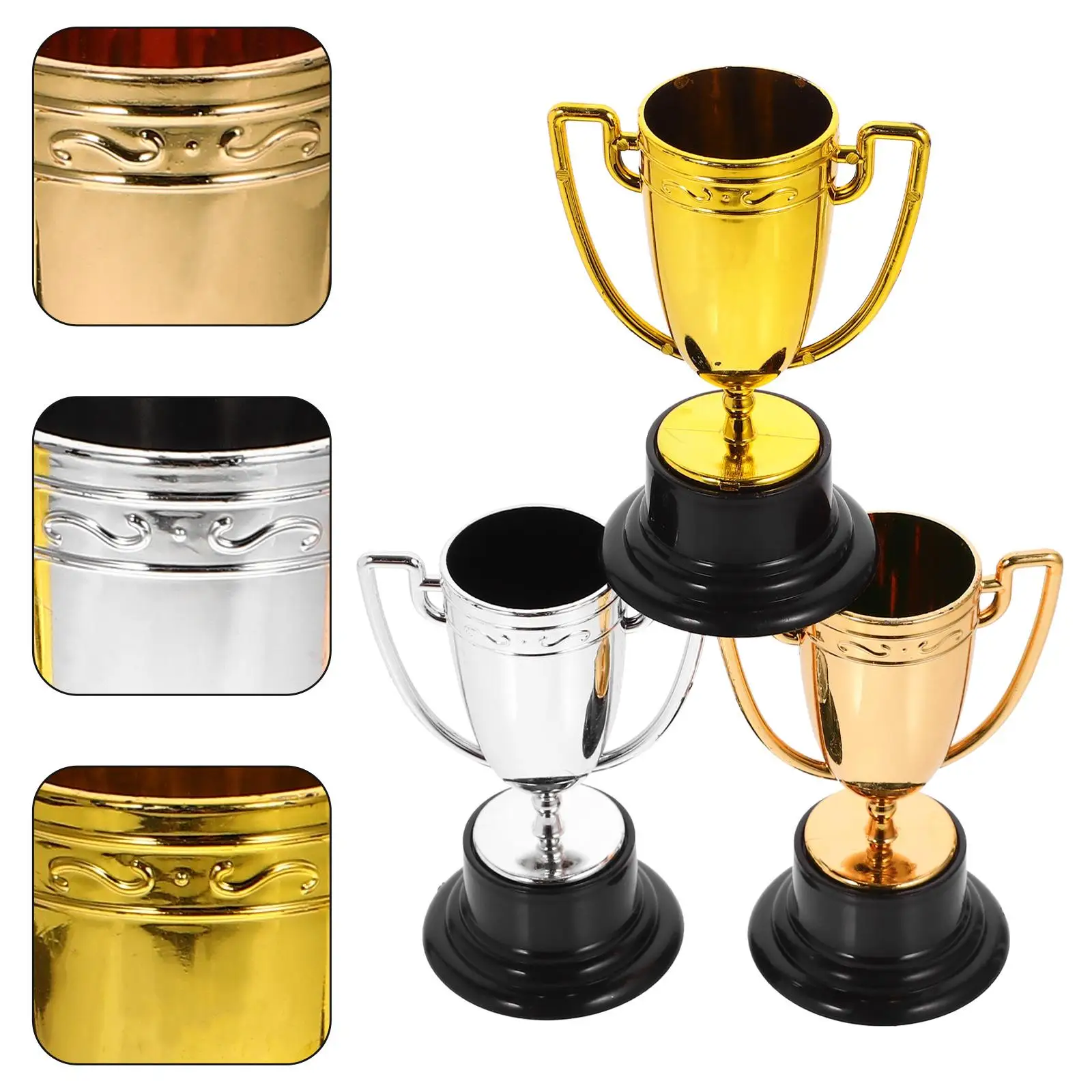 3 Pcs Mini Trophy Decoration Plastic Gold Kids Toy Trophies Party Favors Sports Game Reward Small Trophy Base