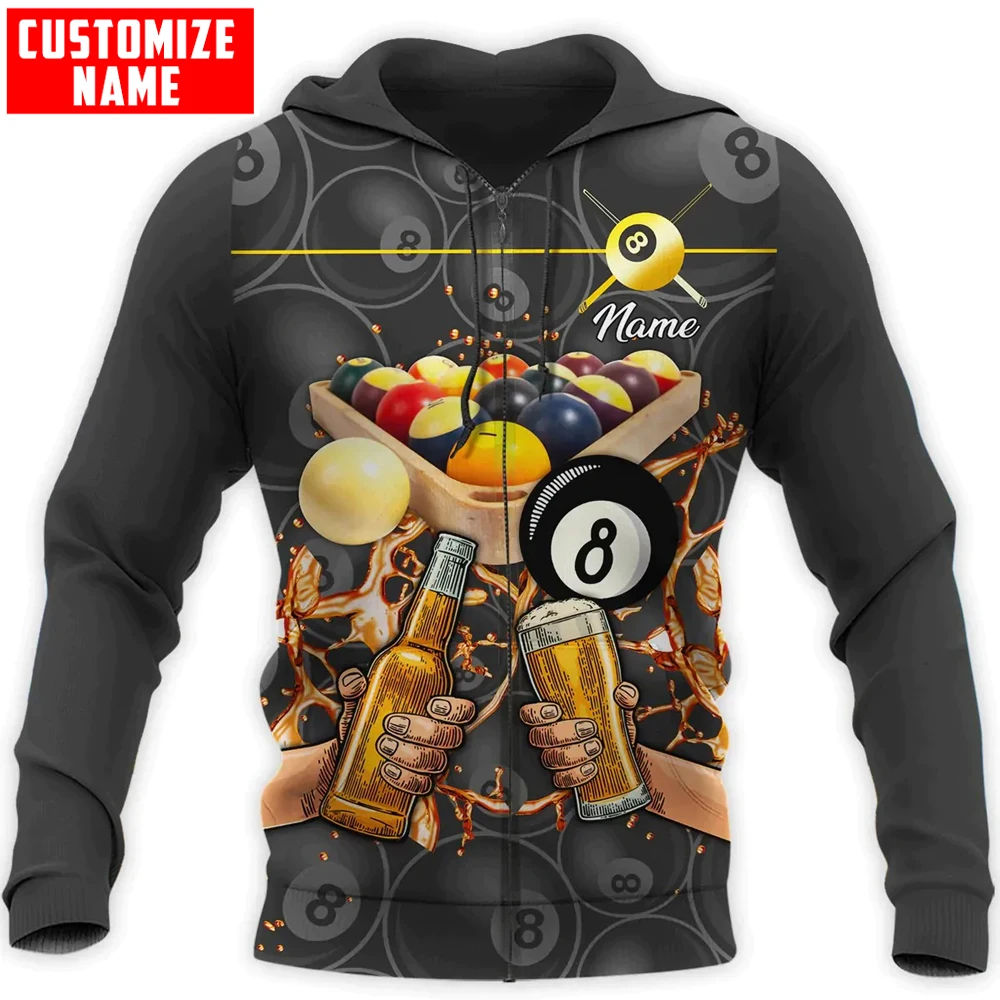 

Fashion 3D Billiards Print Men's Hoodies Personalization Name Hooded Zip-Up Sweatshirts Casual Sports Tops Oversized Y2k Clothes