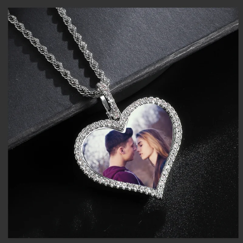 

Heart Memory Medallions Custom Photo Pendant Necklace For Men Women Hip Hop Jewelry Personality Name Engraved Custom Gift