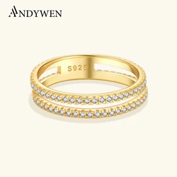 ANDYWEN 925 Sterling Silver Two Circle Pave Enternity Rings Gold Rock Punk Wedding Fine Jewelry 2022 Women Round Fine Jewels
