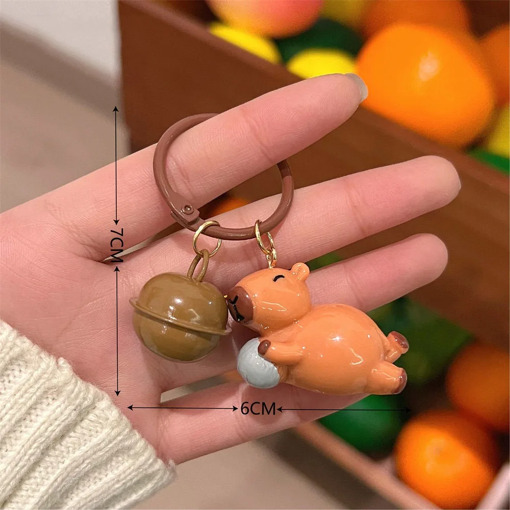 Small Bell Capybara Keychain Bag Hanging Funny Charms Cartoon Capybara Keyring Cartoon Resin Capybara Bag Pendant Earphone Case