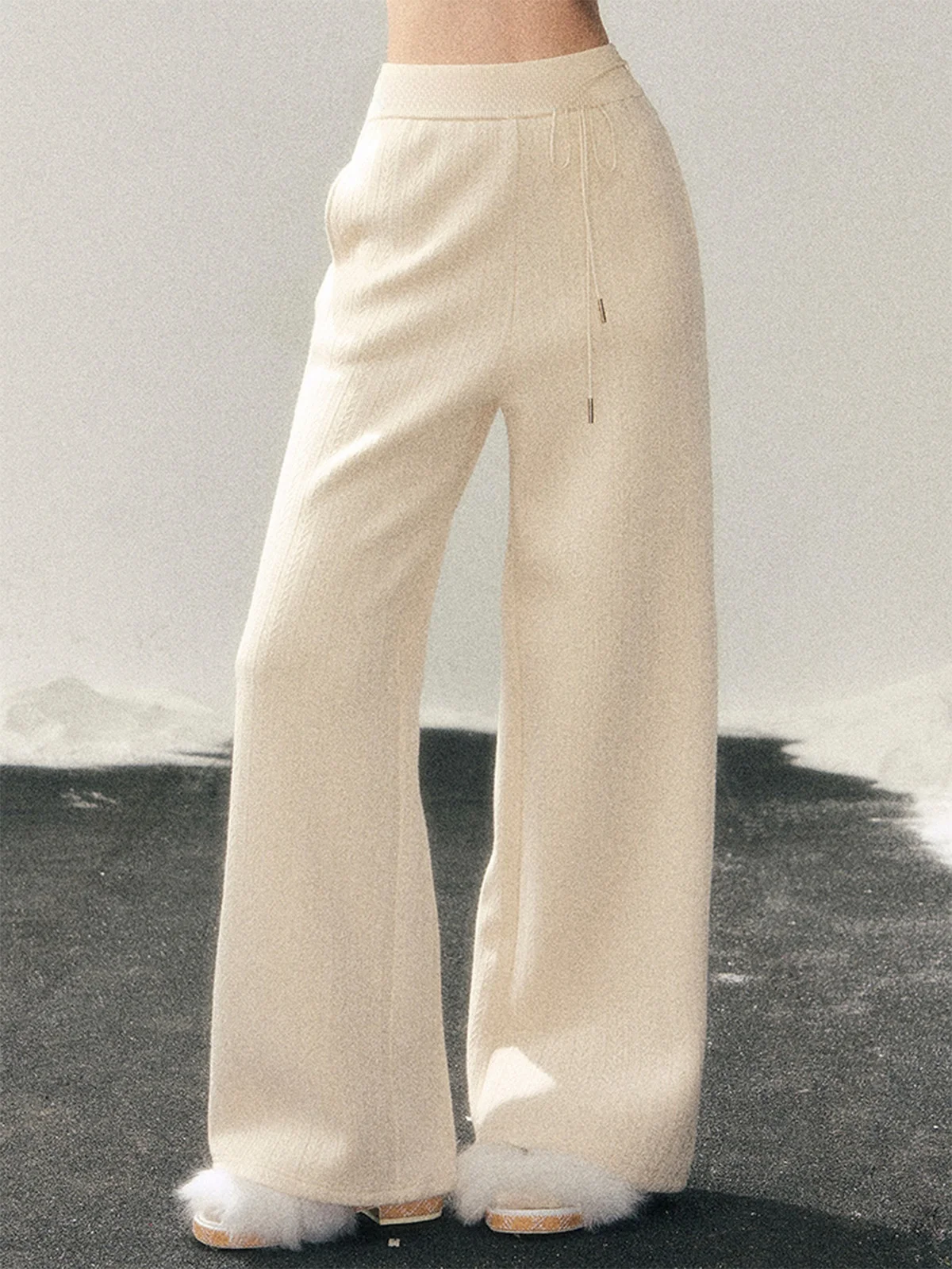 

Aomalm Korean Sle Loose Wide Leg Pants Women's Winter Long Pants Simple Casual Cotton Fiber Straight Tube Trousers