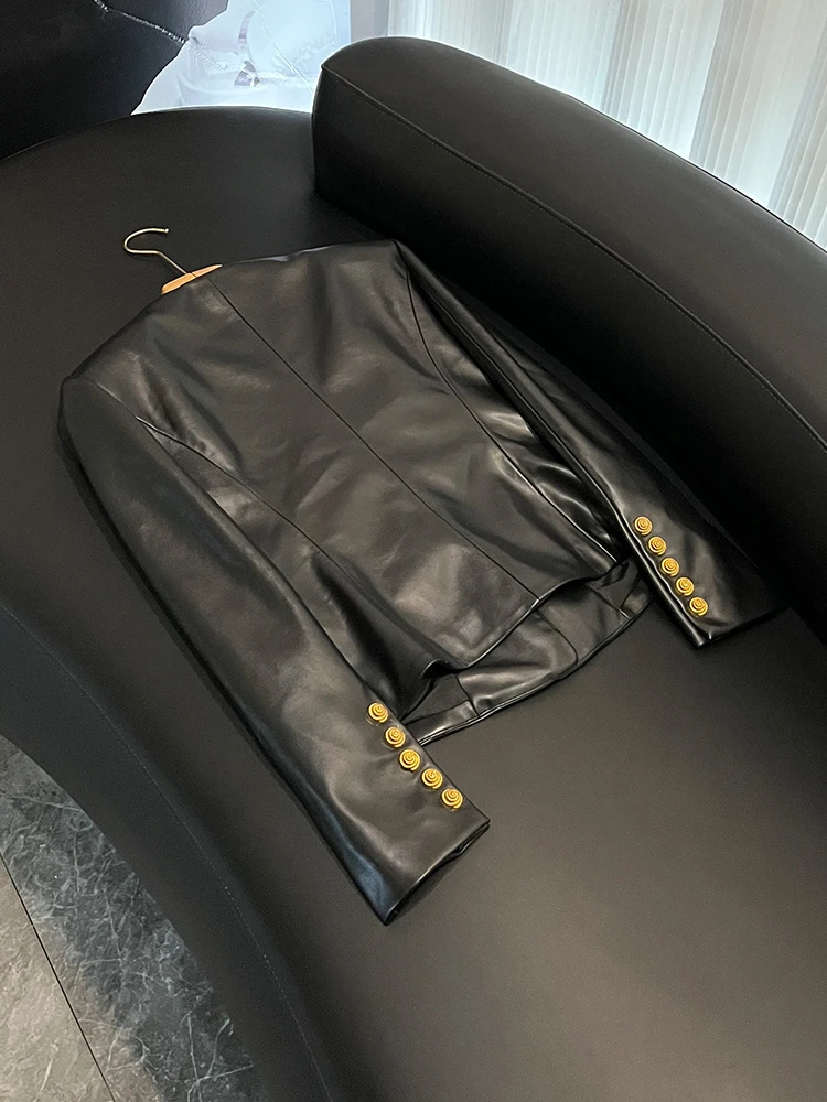 Faionable Lumaca Bottone in metallo Slim Fit Pelle Jaet 2025 Nuovo cappotto da donna europeo Sle A30004 Lungo Sve rotondo Ne