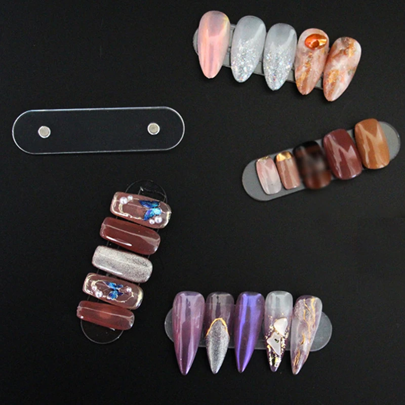 10pcs/set False Nail Tips Display Stand With Magnet Transparent Practice Acrylic Gel Polish Holder Strip Manicure Showing Tools