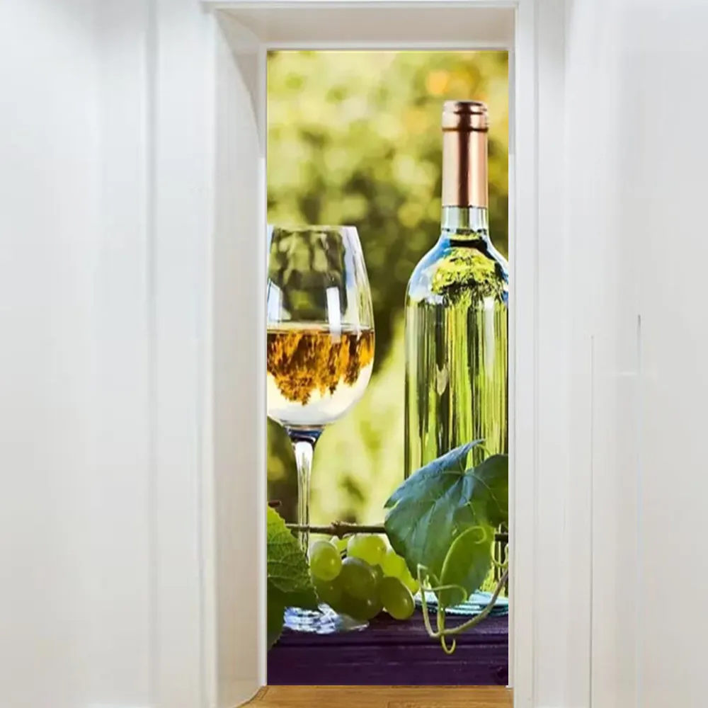 Customized Red Wine Glass Door Sticker Self Adhesive PVC Vintage Bookshelf Book Library Door Stickers Wallpaper Waterproof Decor - view 4