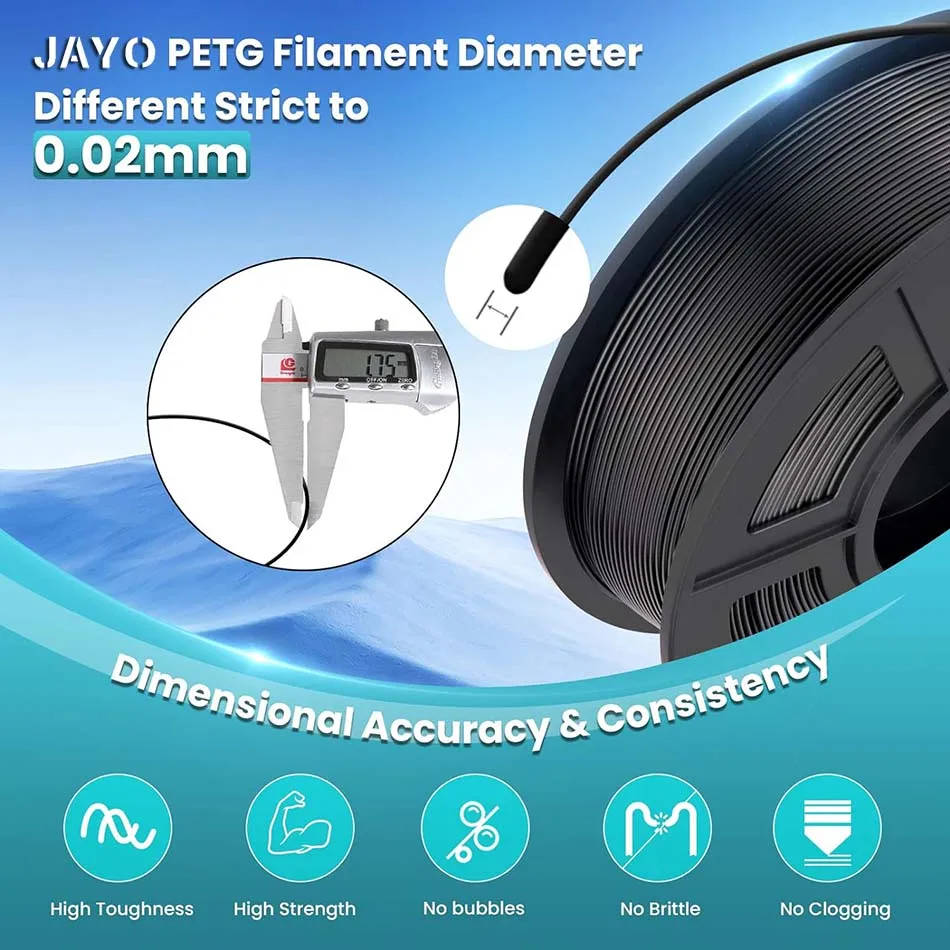 JAYO-Filament PETG pour imprimante 3D, 1.75mm, pour FDM Prquinze, avec une plaie soignée, 10 rouleNu /ensemble