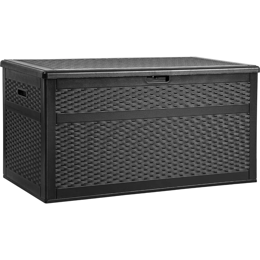 

XXL 230 Gallon Large Deck Box, Double-Wall Resin Rattan Outdoor Storage Box with Flexible Divider for Patio Cushions Pool Float