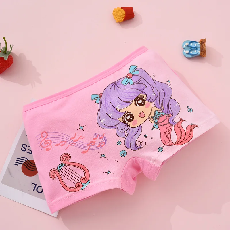 4 Stück/Set Kinder Mädchen Baumwollunterwäsche Niedlicher Meerjungfrauen-Druck Rosa Blau Boxershorts Atmungsaktive Weiche Kinderunterhosen für Mädchen 2-10 Jahre – Detail 6