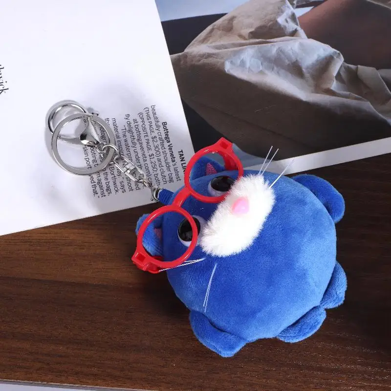 かわいい青い子猫ぬいぐるみキーホルダー漫画ぬいぐるみぽっちゃり猫人形キーリングペンダントバッグチャームバックパックぶら下げ装飾ギフト