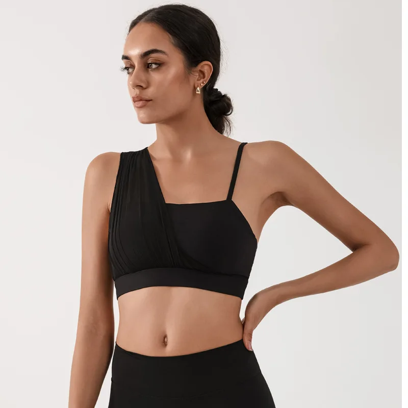 FUBEIKE Sports Bra For Women With Chest Pad Yoga Fitness Training Mesh Stitching Contrast Color High Elastic Quick-Drying Vest