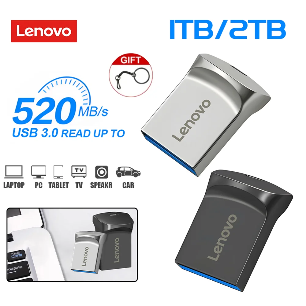 Lenovo 2TB 1TB Высокоскоростной USB 3.0 Металлический флэш-накопитель 512 ГБ Флэш-накопитель Водонепроницаемый USB-накопитель Мини-USB-накопитель