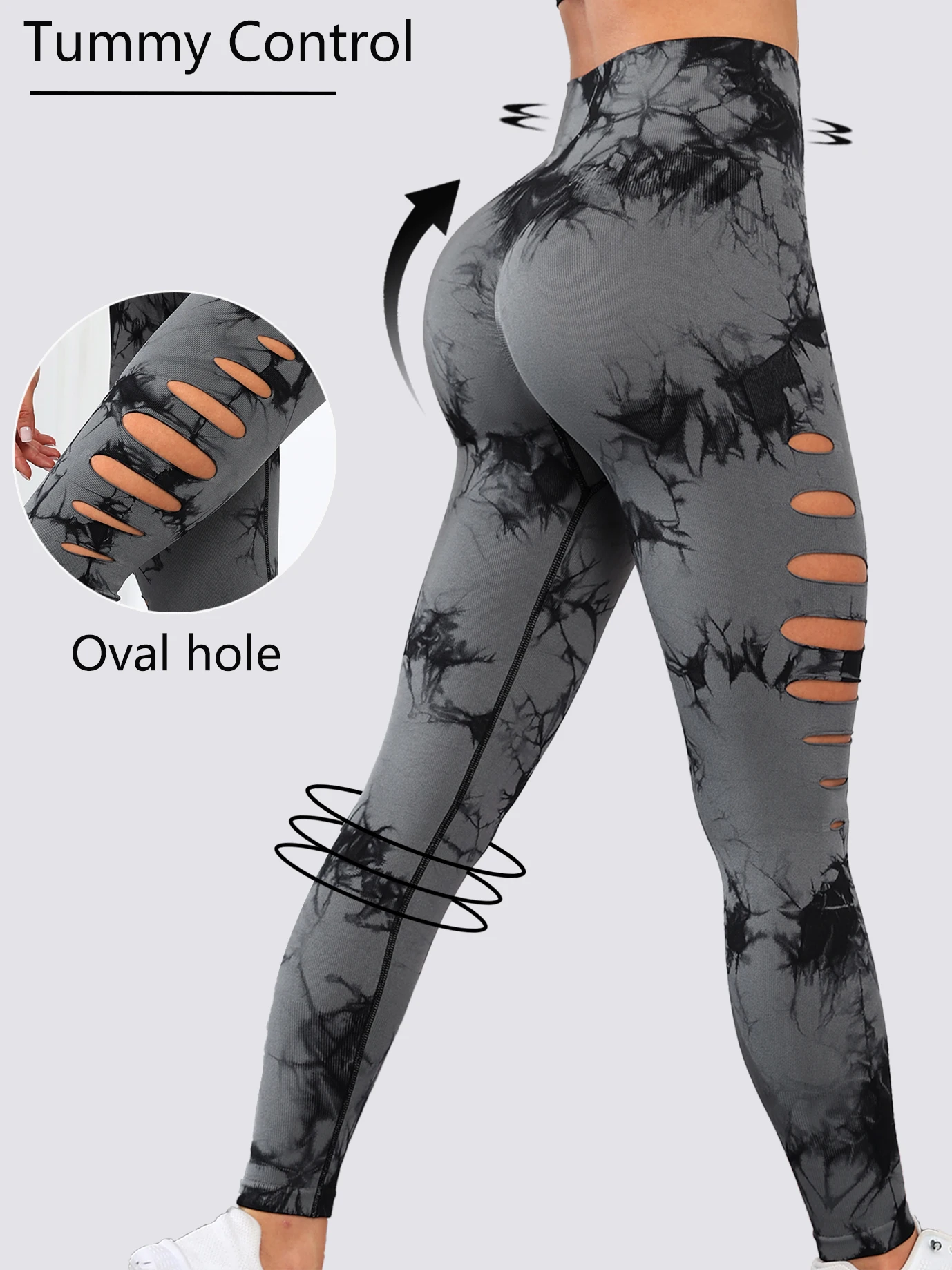 2024 Tie Dye Hole Gym Booty Lifting Leggins Womens Fitness High Waist Yoga Leggings Running Outdoors Exercise Sport Pants