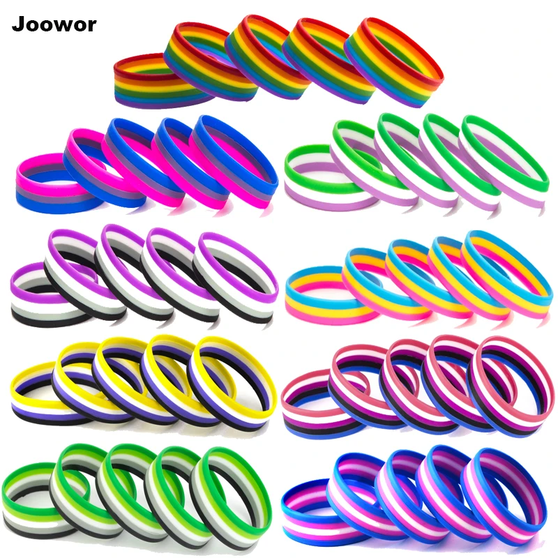 

LGBT Pride Rainbow Pansexual Asexual Genderqueer Bisexual Wristband Jewelry Silicone Bracelet 10PCS SLP-0000