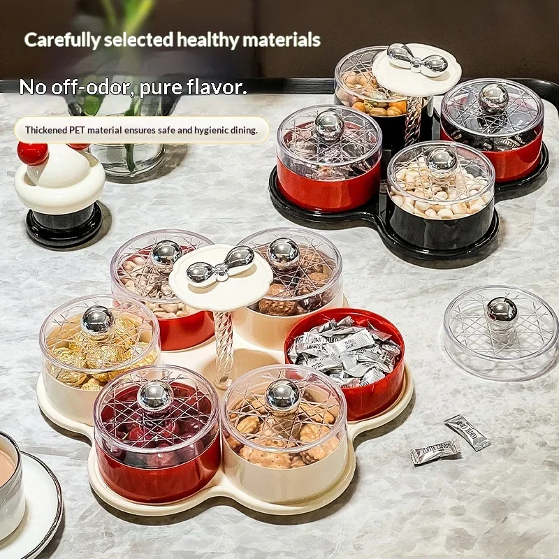 Luxurious PP Solid Color Fruit Box Many Compartments Independent Rotating Discs for New Year Household Food Storage Containers