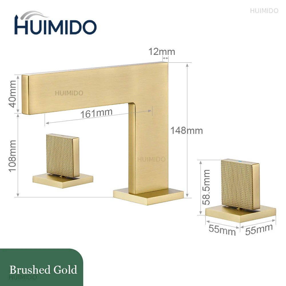 Solid Brass Waterfall Bathroom Sink Faucet Brushed Gold, Two Handles Bathroom Faucet with Knob,3 Hole Bathroom Basin Mixer Tap