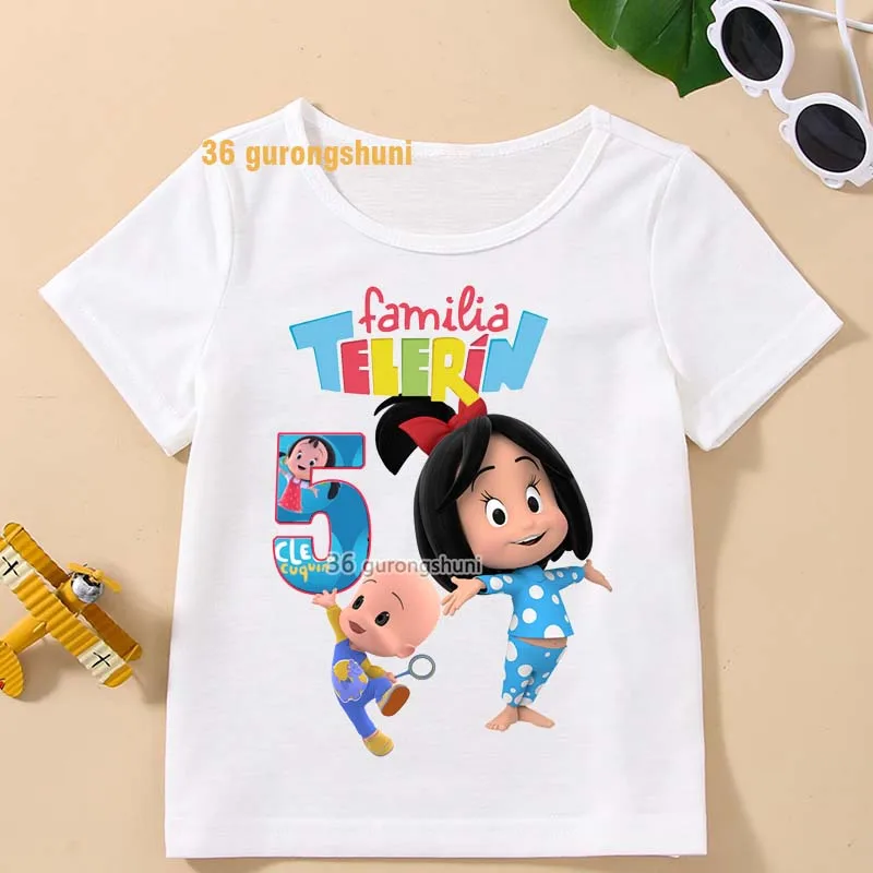 Tshirt Girl Familia Telerin Cartoon T Shirt Girls Tops Short Sleeve Cleo And Cuquin Kids Clothes Boys T Shirts children T-shirts