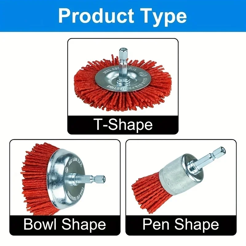 Abrasive Brushes 1/4 Inch Hex Shank 9-Piece Set  Abrasive Wire Brush Wheel Nylon Filament Drill Wheel Cup Brush Versatile