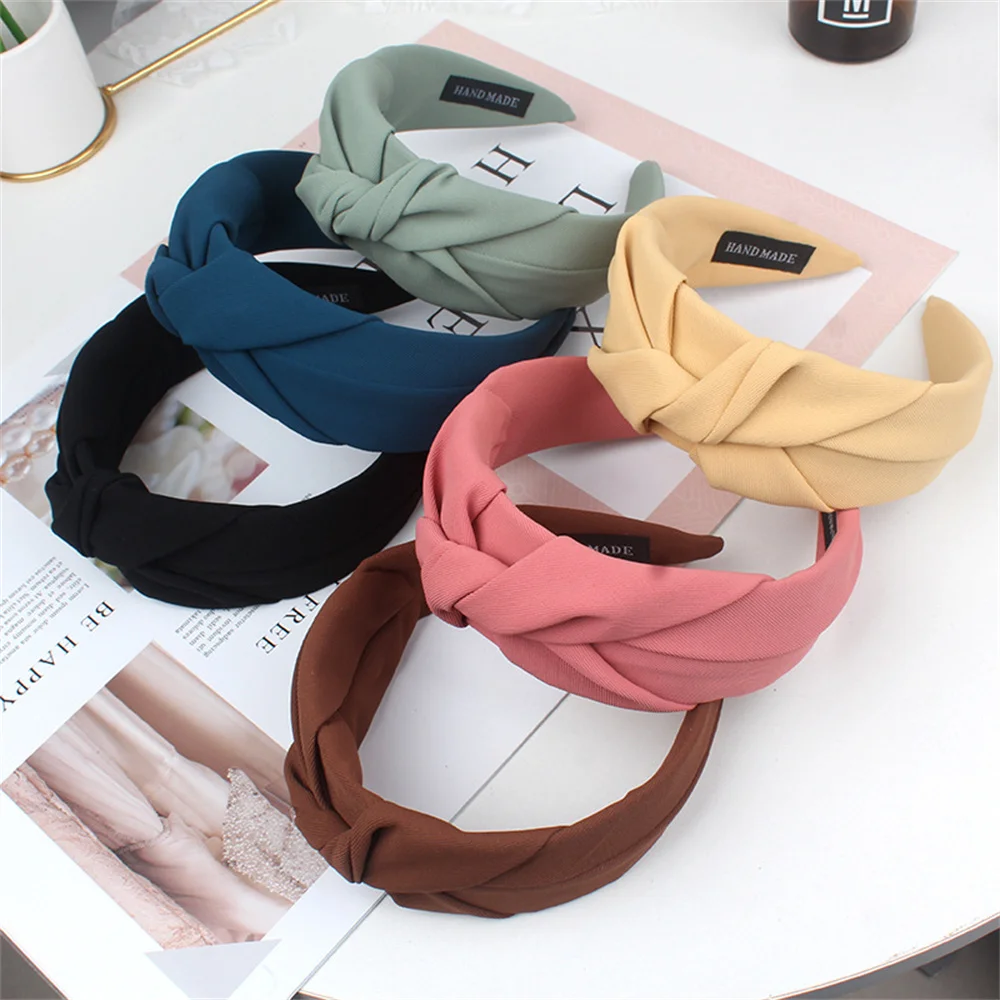 Solid Fabric Knotted Wide Hairbands For Women Girls Headbands Fashion Hair Hoop Bands Female Elastic Hair Bands